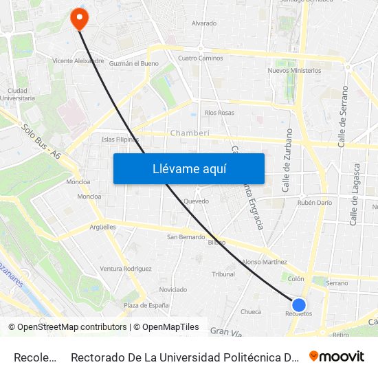 Recoletos to Rectorado De La Universidad Politécnica De Madrid map