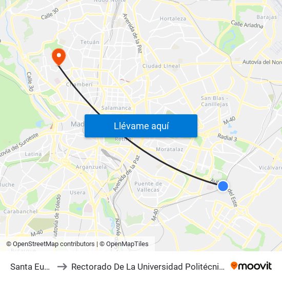 Santa Eugenia to Rectorado De La Universidad Politécnica De Madrid map
