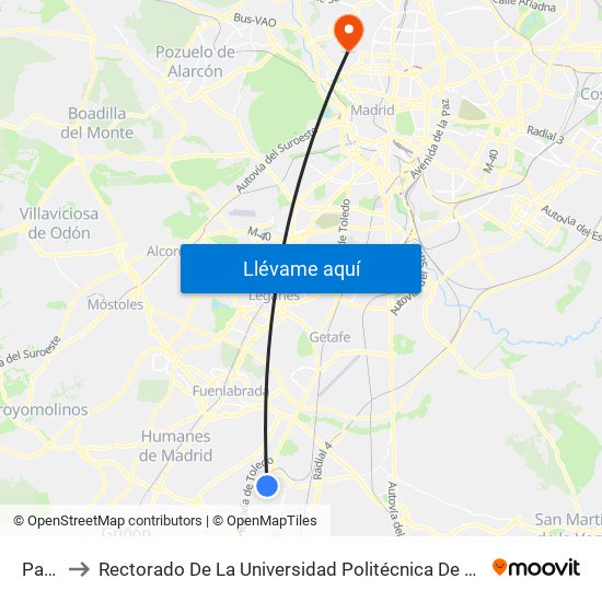 Parla to Rectorado De La Universidad Politécnica De Madrid map