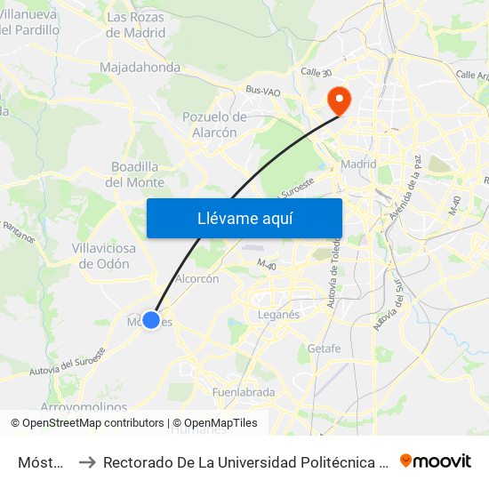 Móstoles to Rectorado De La Universidad Politécnica De Madrid map