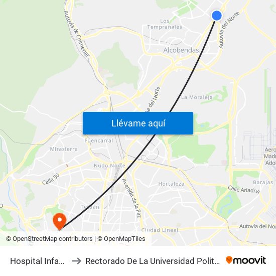 Hospital Infanta Sofía to Rectorado De La Universidad Politécnica De Madrid map