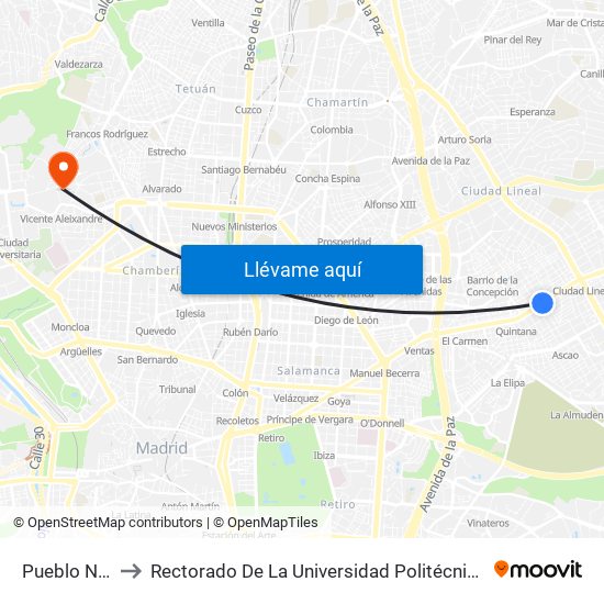 Pueblo Nuevo to Rectorado De La Universidad Politécnica De Madrid map