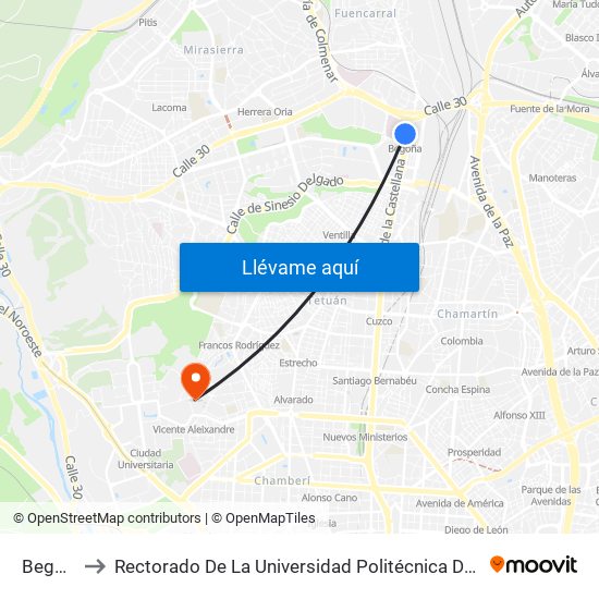 Begoña to Rectorado De La Universidad Politécnica De Madrid map