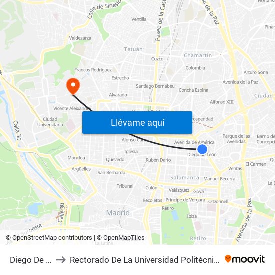 Diego De León to Rectorado De La Universidad Politécnica De Madrid map