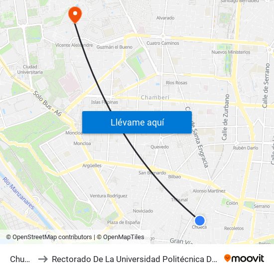 Chueca to Rectorado De La Universidad Politécnica De Madrid map
