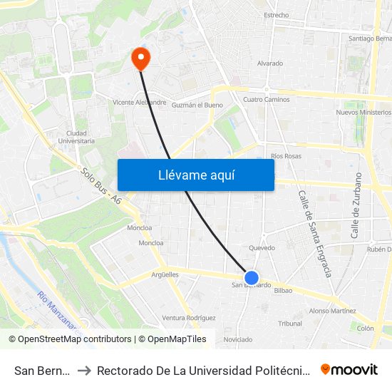San Bernardo to Rectorado De La Universidad Politécnica De Madrid map