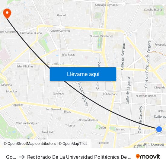 Goya to Rectorado De La Universidad Politécnica De Madrid map