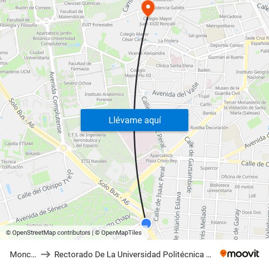 Moncloa to Rectorado De La Universidad Politécnica De Madrid map