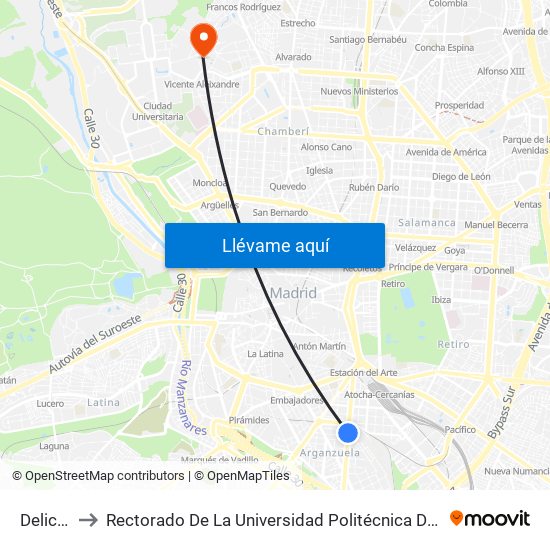 Delicias to Rectorado De La Universidad Politécnica De Madrid map