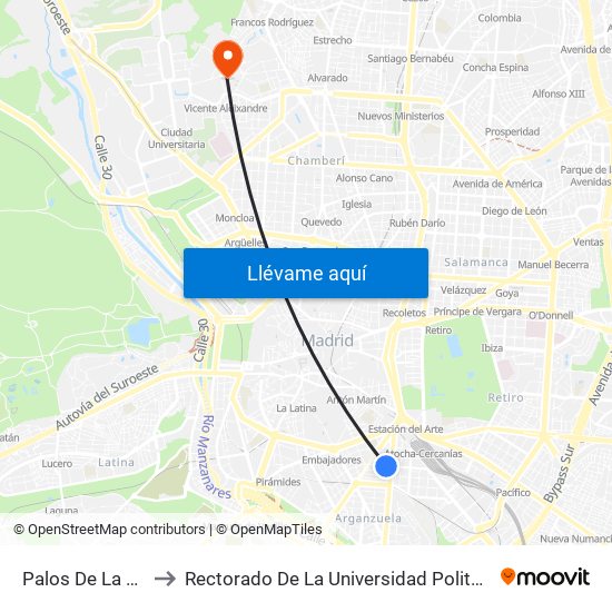 Palos De La Frontera to Rectorado De La Universidad Politécnica De Madrid map