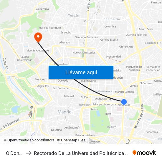 O'Donnell to Rectorado De La Universidad Politécnica De Madrid map