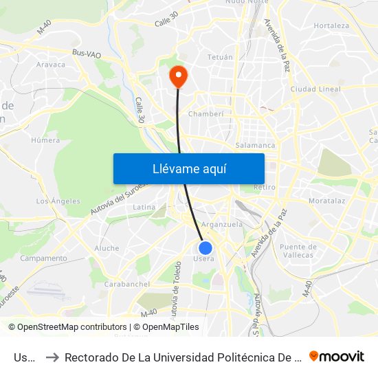 Usera to Rectorado De La Universidad Politécnica De Madrid map