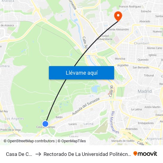 Casa De Campo to Rectorado De La Universidad Politécnica De Madrid map