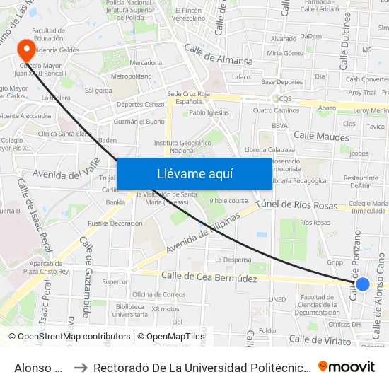 Alonso Cano to Rectorado De La Universidad Politécnica De Madrid map