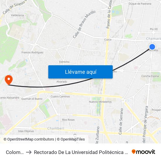 Colombia to Rectorado De La Universidad Politécnica De Madrid map