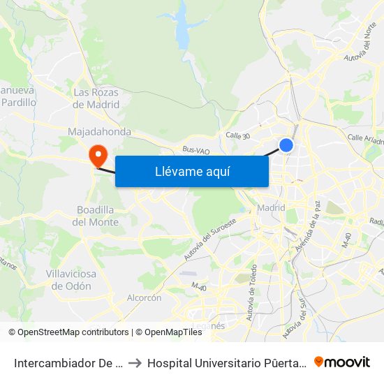 Intercambiador De Plaza De Castilla to Hospital Universitario Pûerta De Hierro Majadahonda map