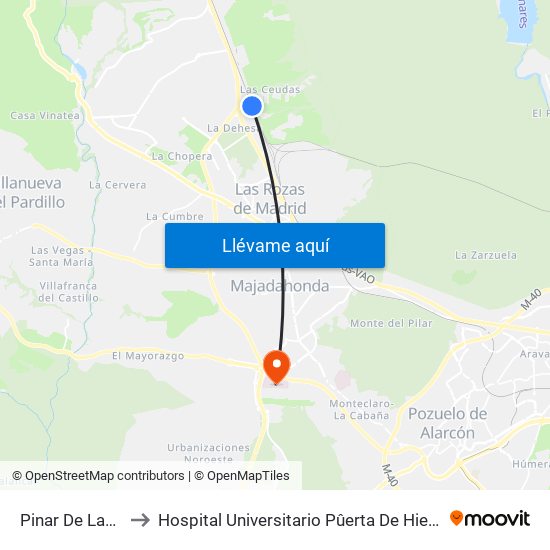 Pinar De Las Rozas to Hospital Universitario Pûerta De Hierro Majadahonda map