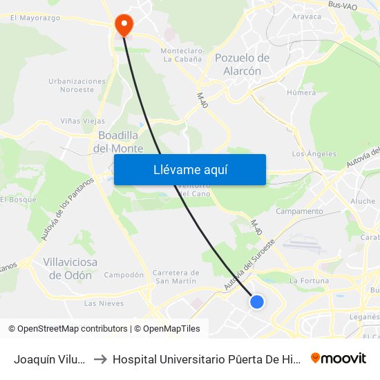 Joaquín Vilumbrales to Hospital Universitario Pûerta De Hierro Majadahonda map