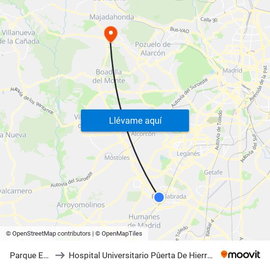 Parque Europa to Hospital Universitario Pûerta De Hierro Majadahonda map