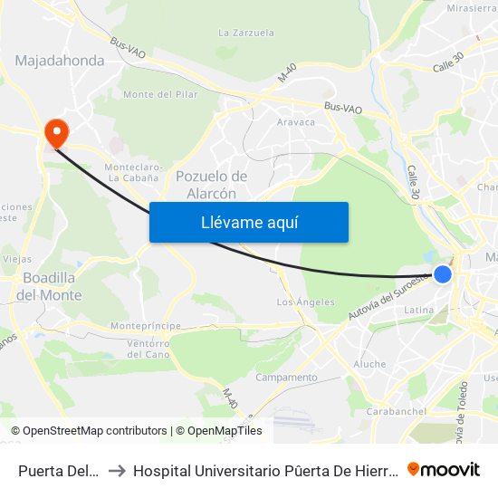 Puerta Del Ángel to Hospital Universitario Pûerta De Hierro Majadahonda map