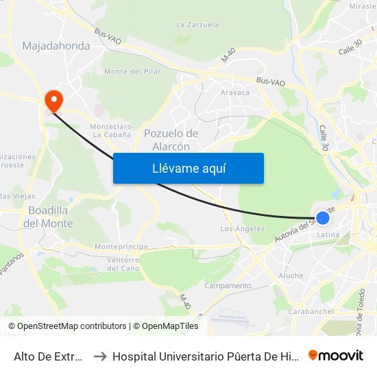 Alto De Extremadura to Hospital Universitario Pûerta De Hierro Majadahonda map