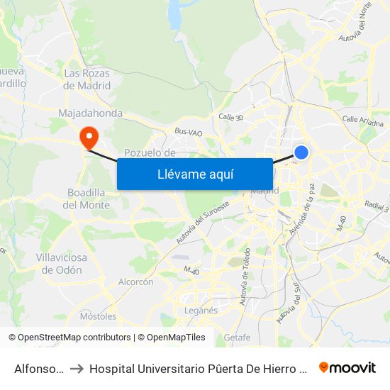 Alfonso XIII to Hospital Universitario Pûerta De Hierro Majadahonda map