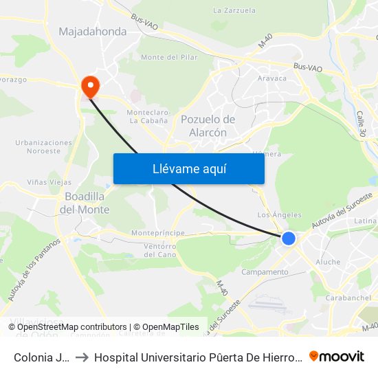 Colonia Jardín to Hospital Universitario Pûerta De Hierro Majadahonda map