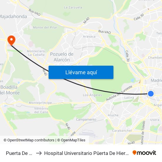 Puerta De Toledo to Hospital Universitario Pûerta De Hierro Majadahonda map