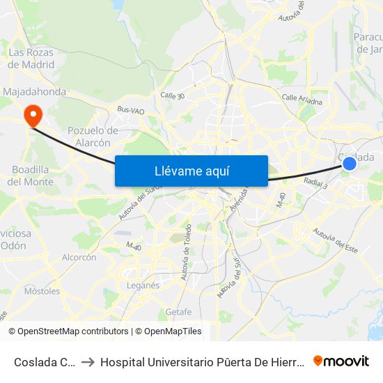 Coslada Central to Hospital Universitario Pûerta De Hierro Majadahonda map