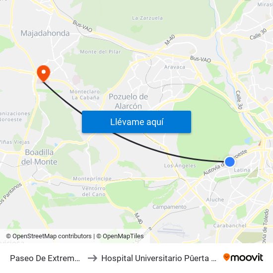 Paseo De Extremadura - El Greco to Hospital Universitario Pûerta De Hierro Majadahonda map