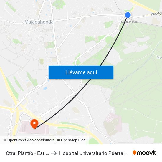 Ctra. Plantío - Est. Majadahonda to Hospital Universitario Pûerta De Hierro Majadahonda map