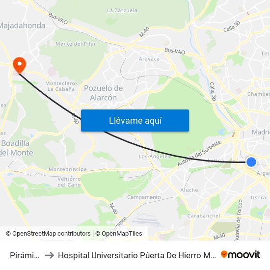 Pirámides to Hospital Universitario Pûerta De Hierro Majadahonda map