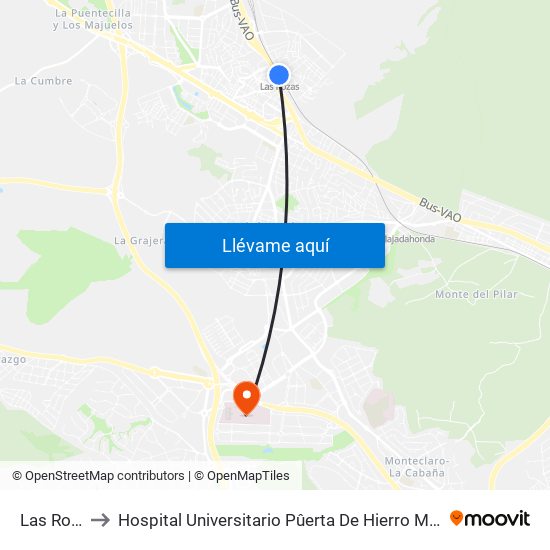 Las Rozas to Hospital Universitario Pûerta De Hierro Majadahonda map