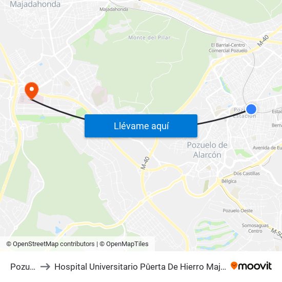 Pozuelo to Hospital Universitario Pûerta De Hierro Majadahonda map