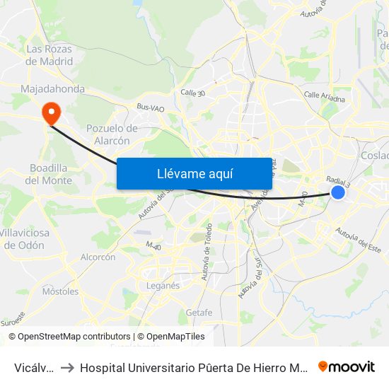 Vicálvaro to Hospital Universitario Pûerta De Hierro Majadahonda map