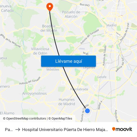 Parla to Hospital Universitario Pûerta De Hierro Majadahonda map