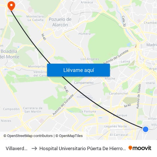 Villaverde Alto to Hospital Universitario Pûerta De Hierro Majadahonda map