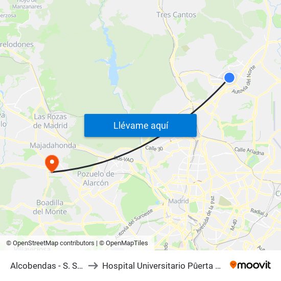 Alcobendas - S. S. De Los Reyes to Hospital Universitario Pûerta De Hierro Majadahonda map