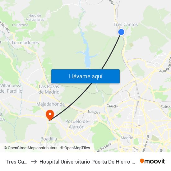 Tres Cantos to Hospital Universitario Pûerta De Hierro Majadahonda map