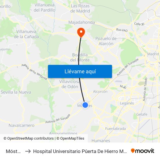 Móstoles to Hospital Universitario Pûerta De Hierro Majadahonda map