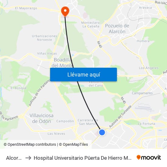 Alcorcón to Hospital Universitario Pûerta De Hierro Majadahonda map