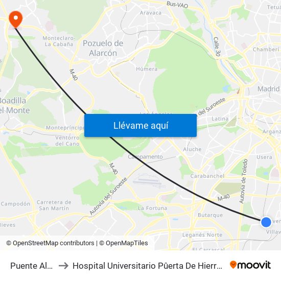 Puente Alcocer to Hospital Universitario Pûerta De Hierro Majadahonda map