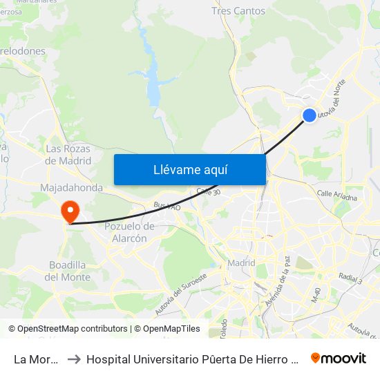 La Moraleja to Hospital Universitario Pûerta De Hierro Majadahonda map