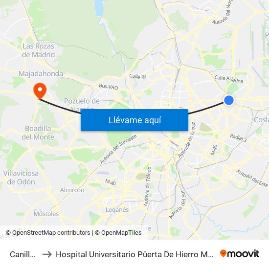 Canillejas to Hospital Universitario Pûerta De Hierro Majadahonda map