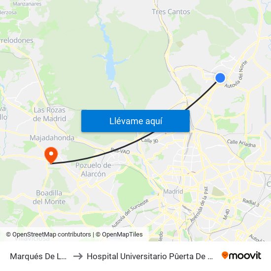 Marqués De La Valdavia to Hospital Universitario Pûerta De Hierro Majadahonda map