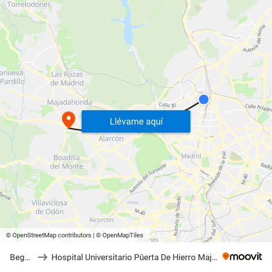 Begoña to Hospital Universitario Pûerta De Hierro Majadahonda map