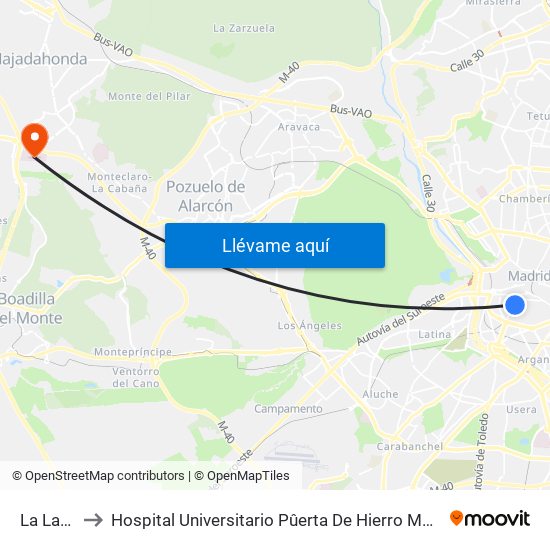 La Latina to Hospital Universitario Pûerta De Hierro Majadahonda map
