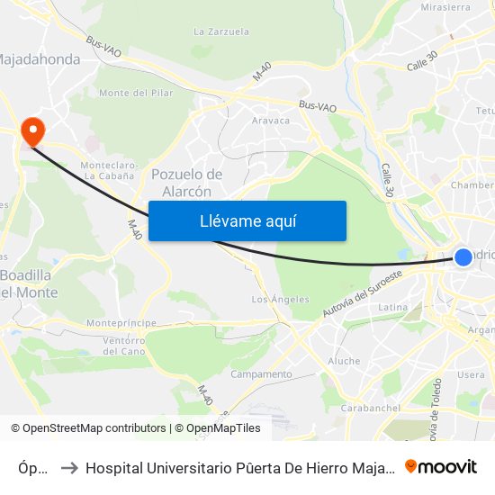 Ópera to Hospital Universitario Pûerta De Hierro Majadahonda map