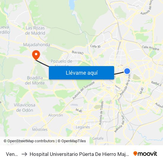 Ventas to Hospital Universitario Pûerta De Hierro Majadahonda map