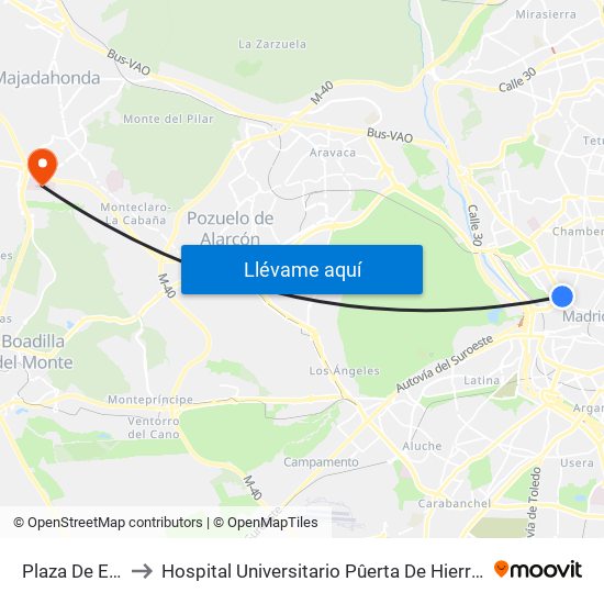 Plaza De España to Hospital Universitario Pûerta De Hierro Majadahonda map